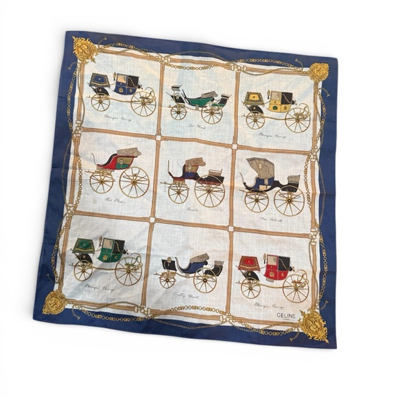 Celine Accessories - Vintage Celine Paris Cotton Scarf Equestrian Carriage 18x18